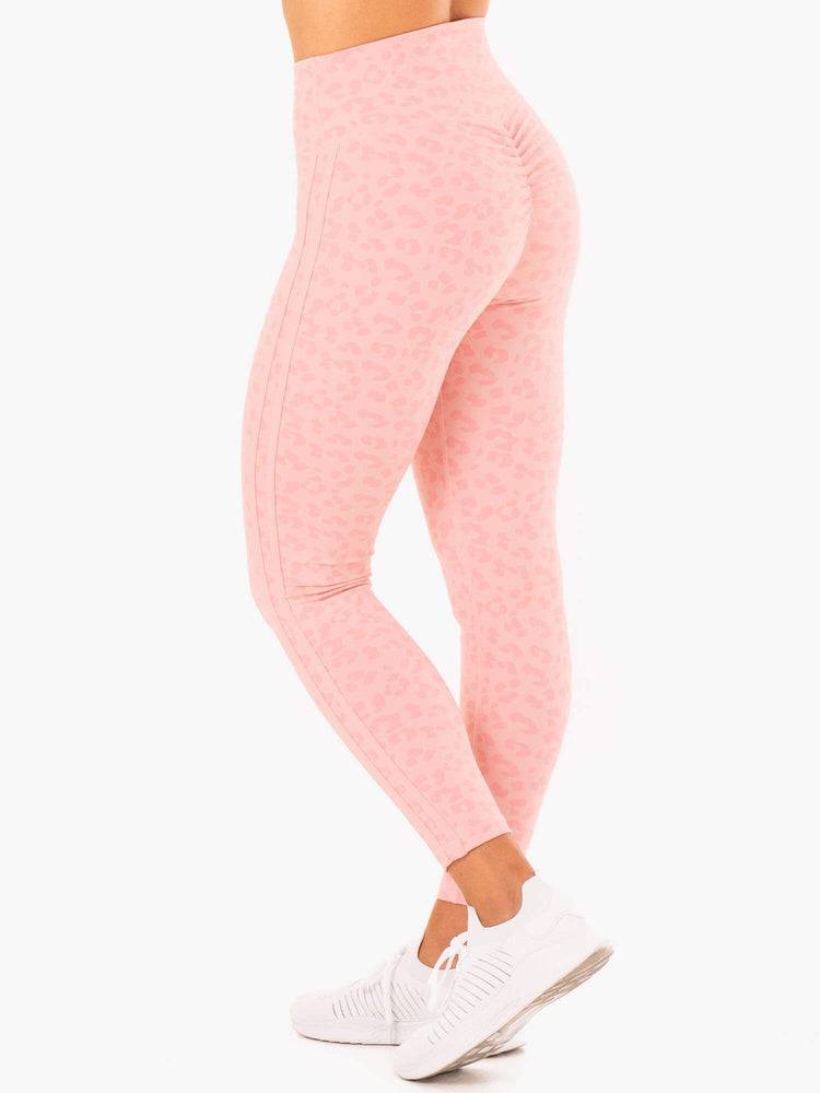 Ryderwear Women Leggings Evolution High Waisted Scrunch Women's Leggings Pink Leopard | CA2418SO