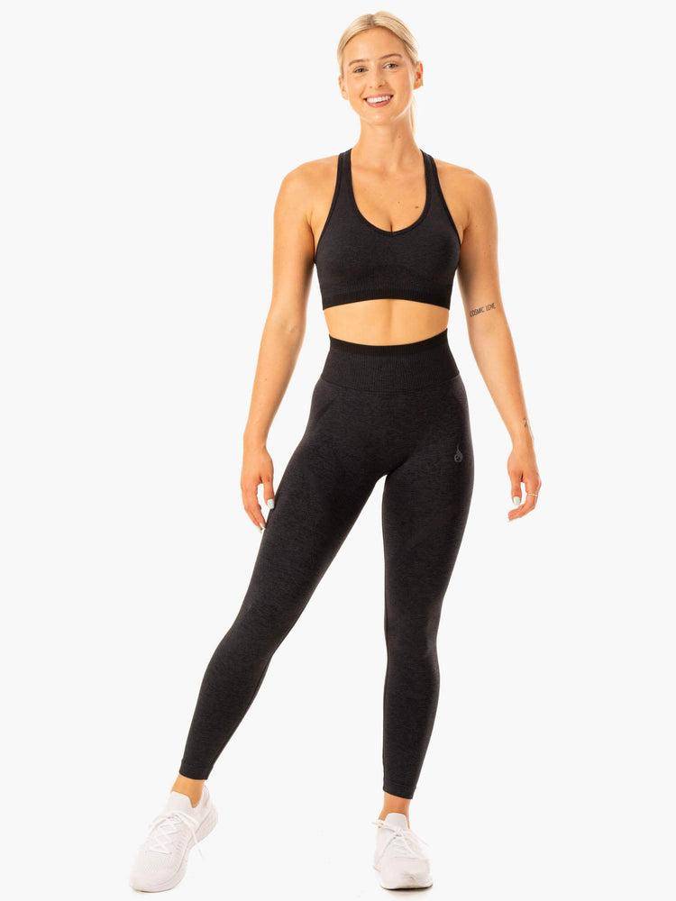 Ryderwear Women Leggings Excel Seamless High Waisted Women's Leggings Black Marl | CA2256VD