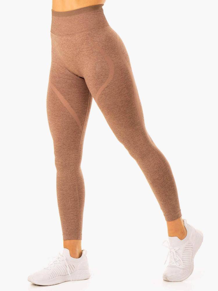 Ryderwear Women Leggings Excel Seamless High Waisted Women's Leggings Mocha Marl | CA2315AP