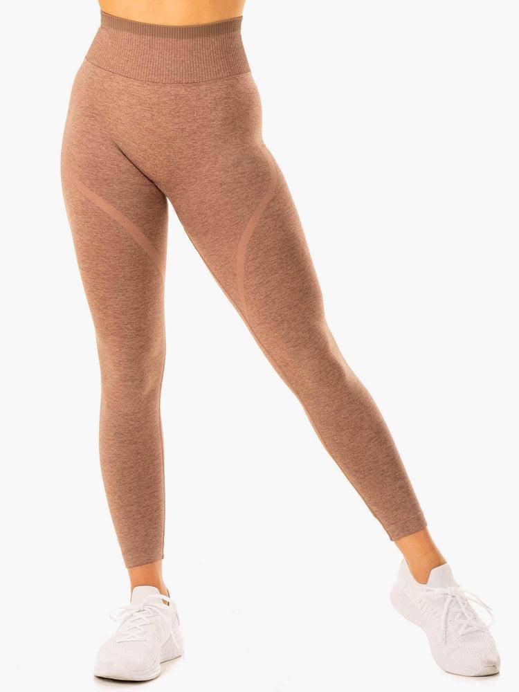 Ryderwear Women Leggings Excel Seamless High Waisted Women's Leggings Mocha Marl | CA2315AP