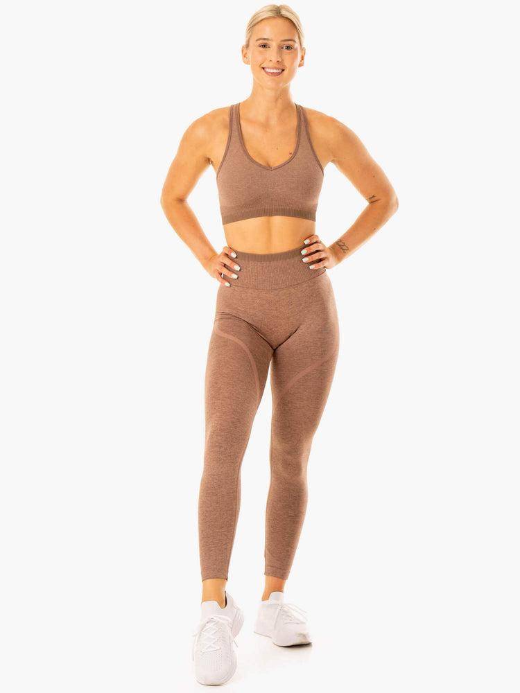 Ryderwear Women Leggings Excel Seamless High Waisted Women's Leggings Mocha Marl | CA2315AP