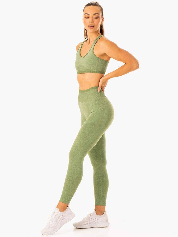 Ryderwear Women Leggings Excel Seamless High Waisted Women's Leggings Moss Green Marl | CA2318IS