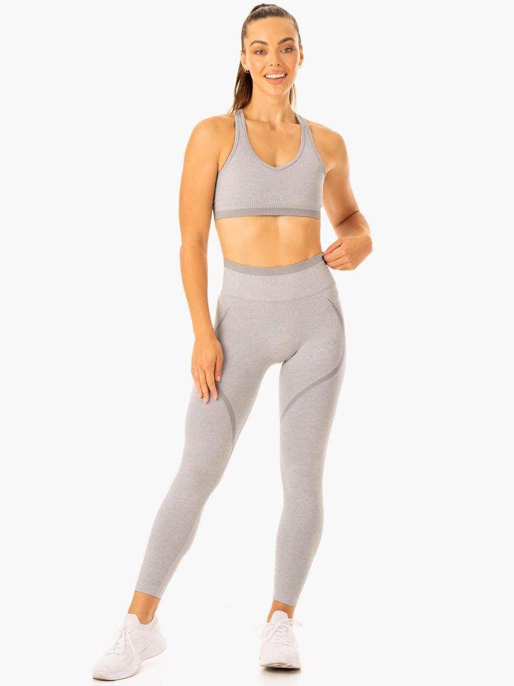 Ryderwear Women Leggings Excel Seamless High Waisted Women's Leggings Grey Marl | CA2328BC