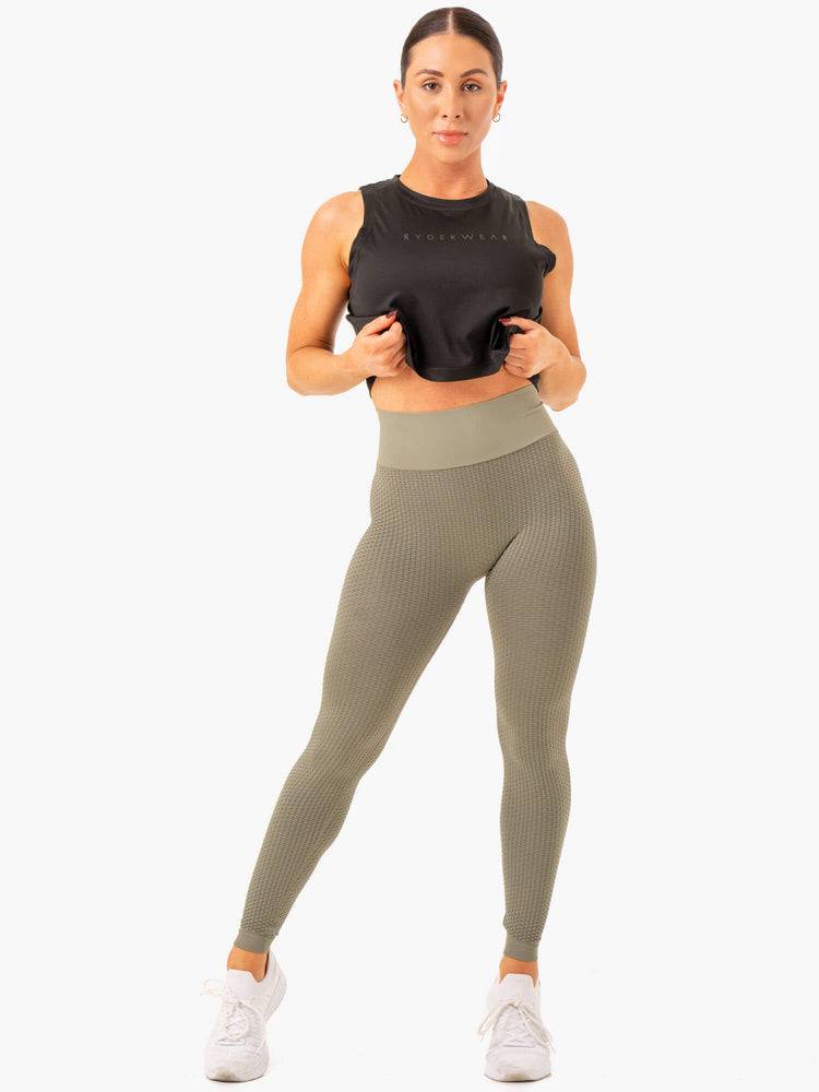 Ryderwear Women Leggings Honeycomb Scrunch Seamless Women's Leggings Khaki | CA2247FM