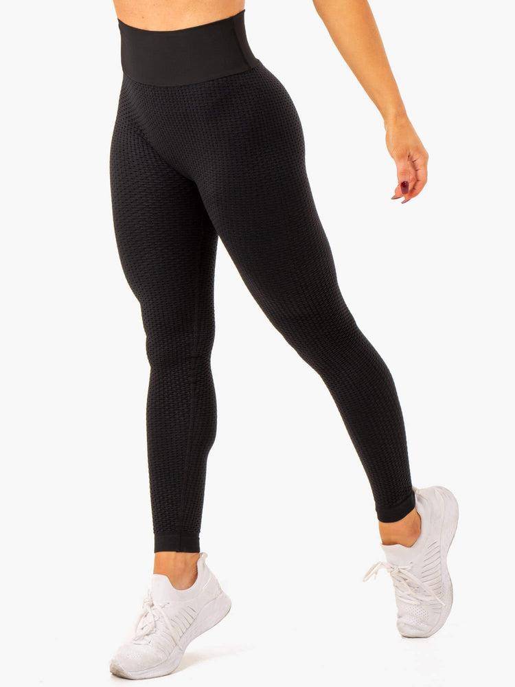 Ryderwear Women Leggings Honeycomb Scrunch Seamless Women's Leggings Black | CA2392SO