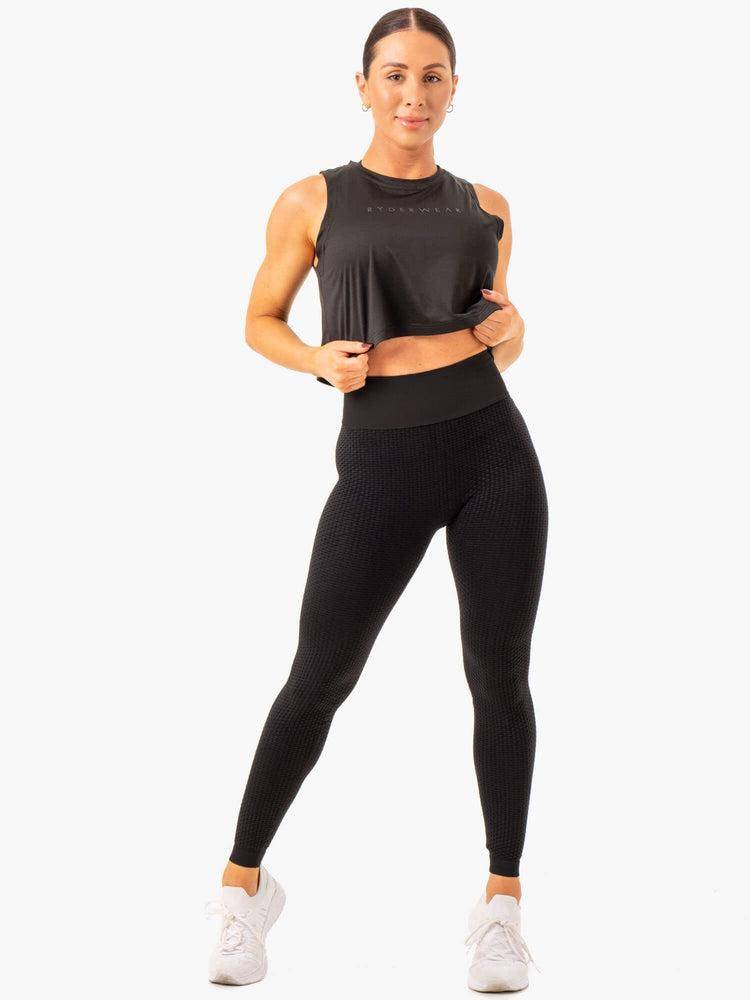 Ryderwear Women Leggings Honeycomb Scrunch Seamless Women's Leggings Black | CA2392SO