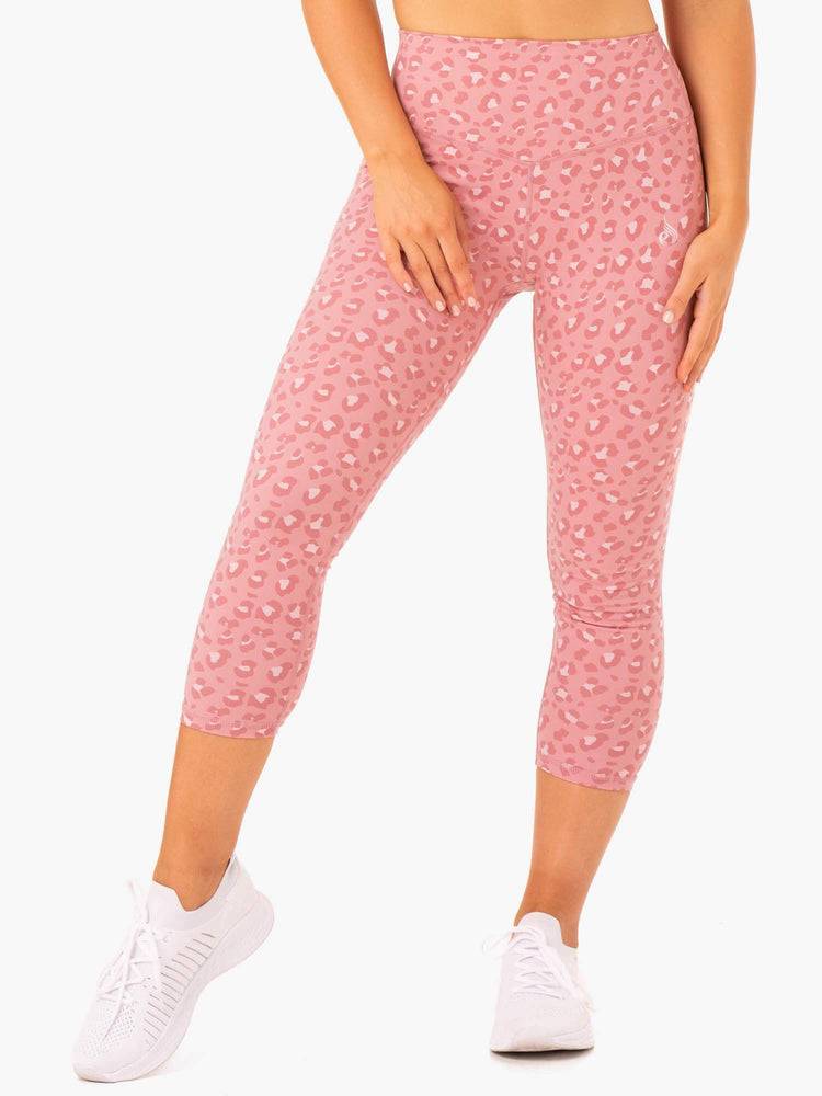 Ryderwear Women Leggings Hybrid 7/8 Women's Leggings Pink Leopard | CA2316PQ