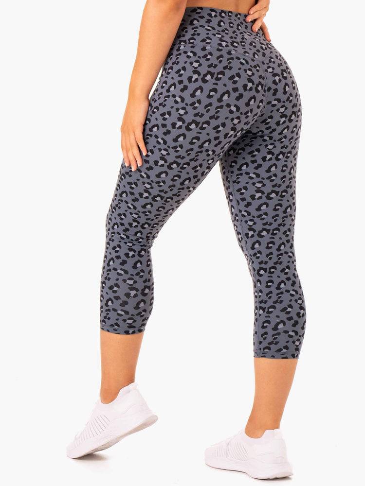 Ryderwear Women Leggings Hybrid 7/8 Women's Leggings Steel Blue Leopard | CA2414HK