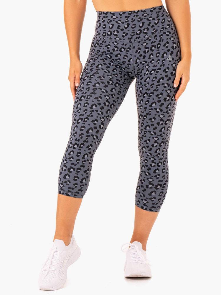 Ryderwear Women Leggings Hybrid 7/8 Women's Leggings Steel Blue Leopard | CA2414HK