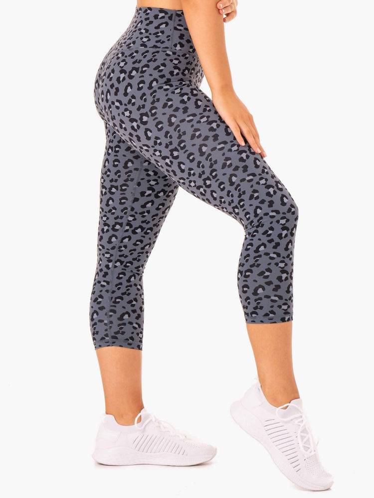 Ryderwear Women Leggings Hybrid 7/8 Women's Leggings Steel Blue Leopard | CA2414HK