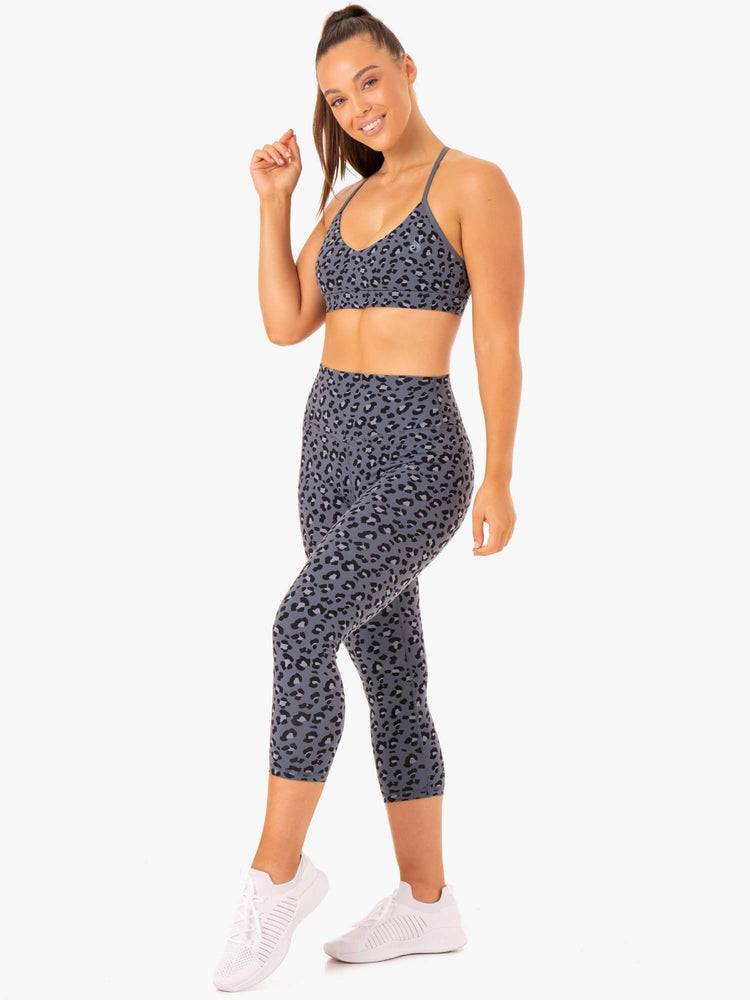 Ryderwear Women Leggings Hybrid 7/8 Women's Leggings Steel Blue Leopard | CA2414HK