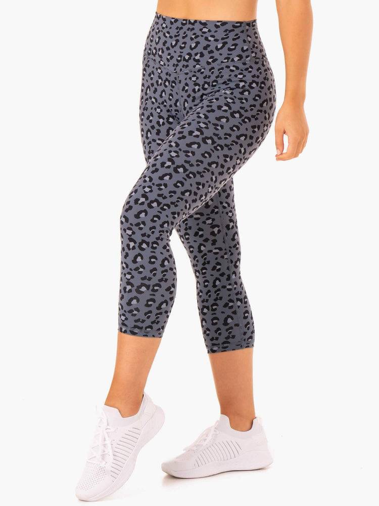 Ryderwear Women Leggings Hybrid 7/8 Women\'s Leggings Steel Blue Leopard | CA2414HK