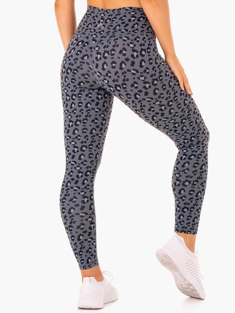 Ryderwear Women Leggings Hybrid Full Length Women's Leggings Steel Blue Leopard | CA2242OR