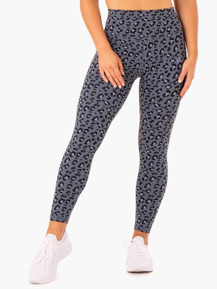 Ryderwear Women Leggings Hybrid Full Length Women's Leggings Steel Blue Leopard | CA2242OR