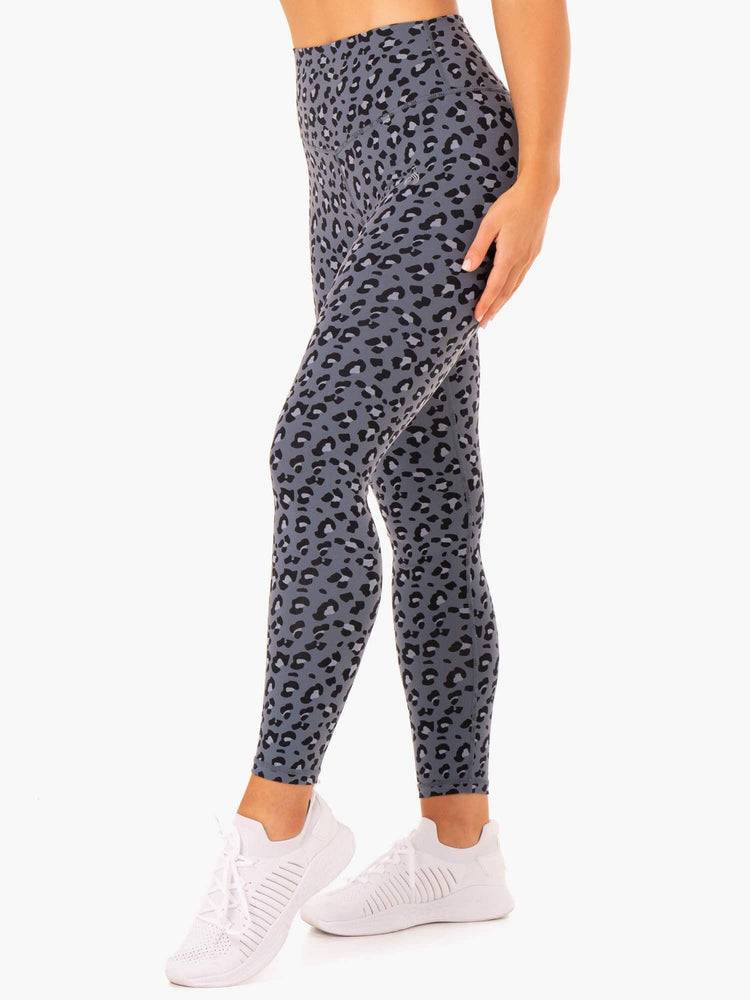 Ryderwear Women Leggings Hybrid Full Length Women's Leggings Steel Blue Leopard | CA2242OR