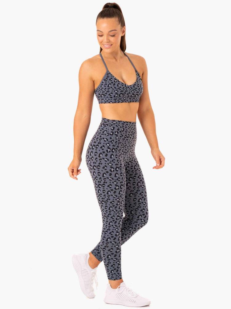 Ryderwear Women Leggings Hybrid Full Length Women's Leggings Steel Blue Leopard | CA2242OR