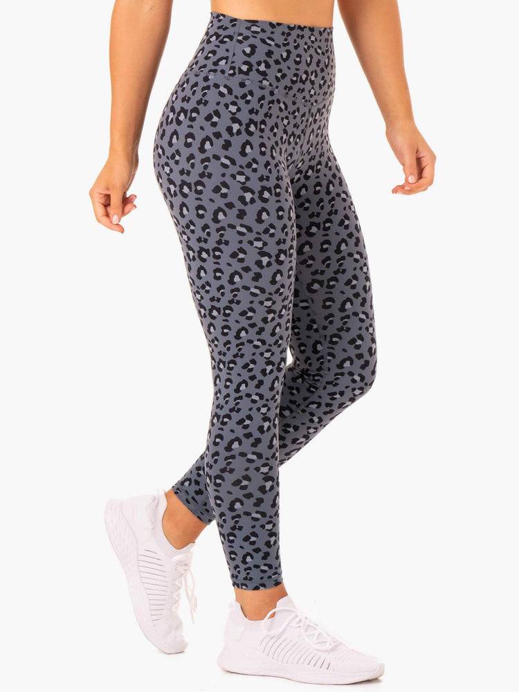 Ryderwear Women Leggings Hybrid Full Length Women\'s Leggings Steel Blue Leopard | CA2242OR