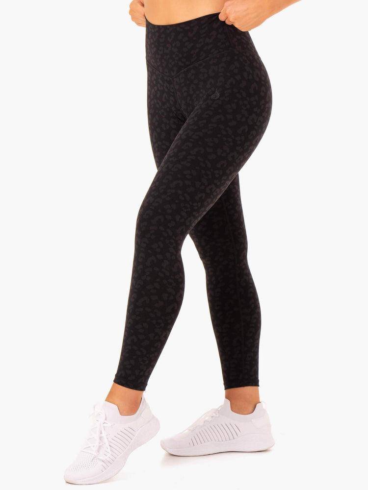 Ryderwear Women Leggings Hybrid Full Length Women's Leggings Black Leopard | CA2252LH