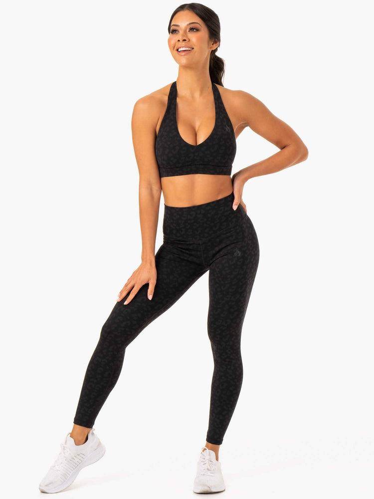 Ryderwear Women Leggings Hybrid Full Length Women's Leggings Black Leopard | CA2252LH