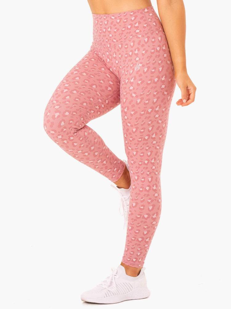 Ryderwear Women Leggings Hybrid Full Length Women's Leggings Pink Leopard | CA2268OR