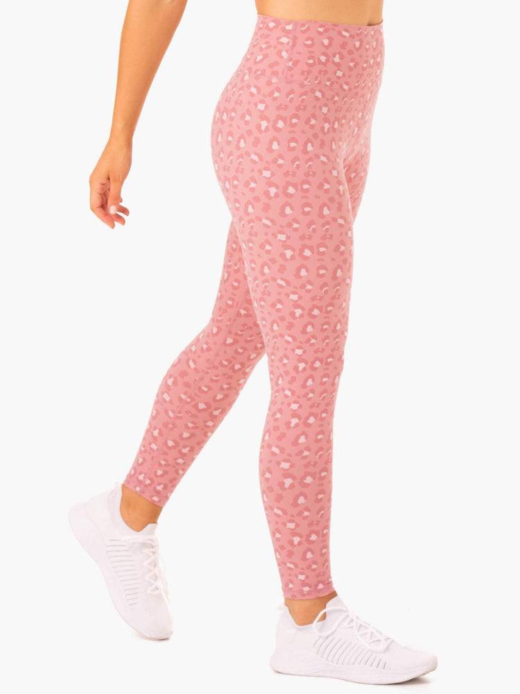 Ryderwear Women Leggings Hybrid Full Length Women's Leggings Pink Leopard | CA2268OR