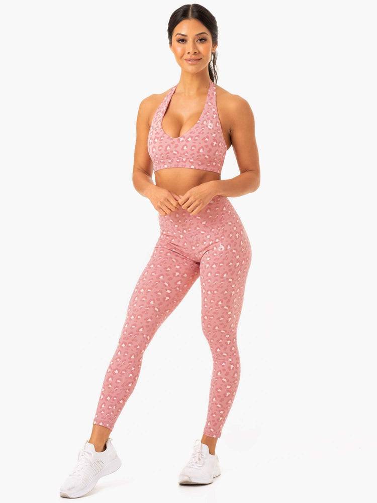 Ryderwear Women Leggings Hybrid Full Length Women's Leggings Pink Leopard | CA2268OR