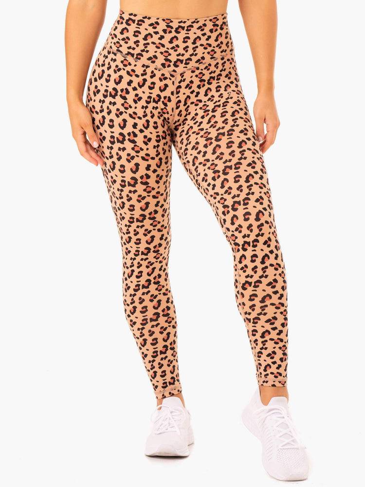 Ryderwear Women Leggings Hybrid Full Length Women's Leggings Tan Leopard | CA2287WY