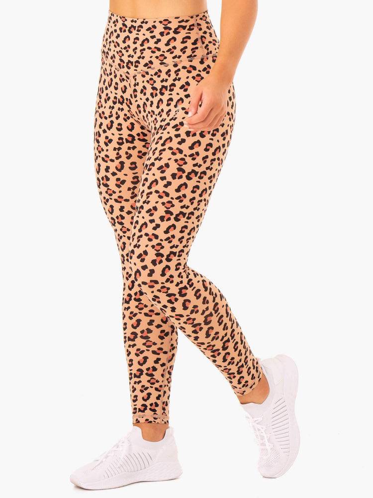 Ryderwear Women Leggings Hybrid Full Length Women's Leggings Tan Leopard | CA2287WY