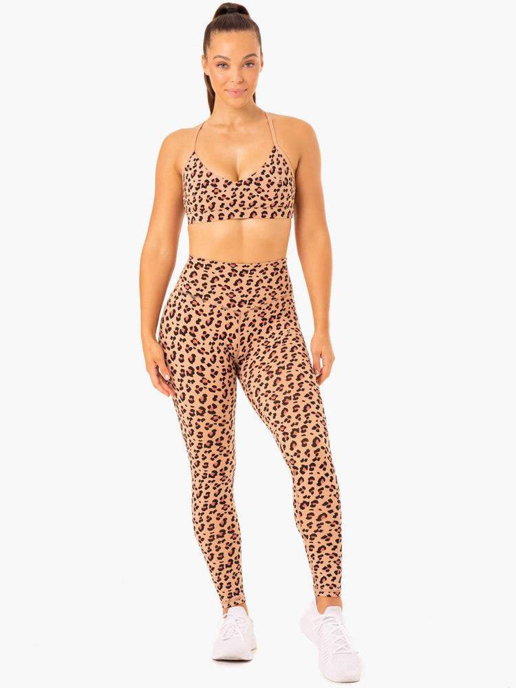 Ryderwear Women Leggings Hybrid Full Length Women's Leggings Tan Leopard | CA2287WY