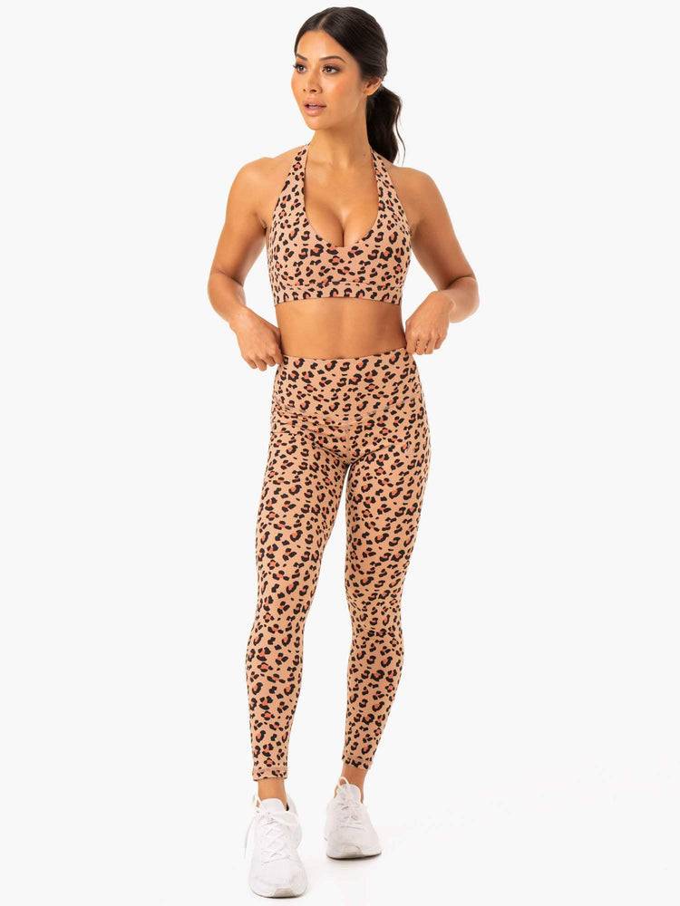 Ryderwear Women Leggings Hybrid Full Length Women's Leggings Tan Leopard | CA2287WY