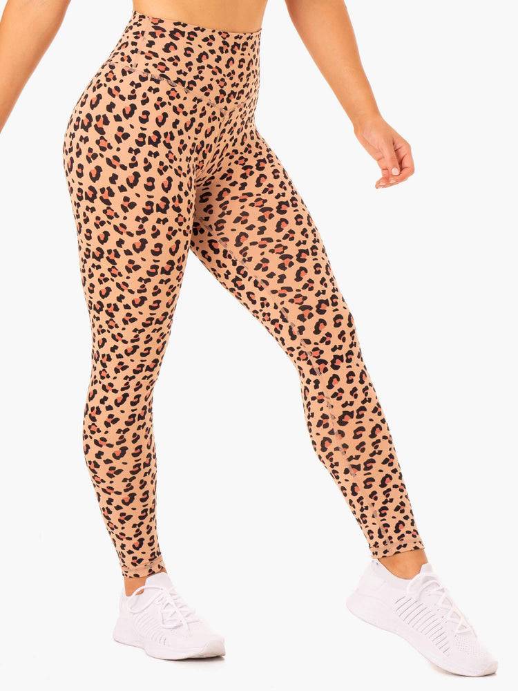 Ryderwear Women Leggings Hybrid Full Length Women\'s Leggings Tan Leopard | CA2287WY