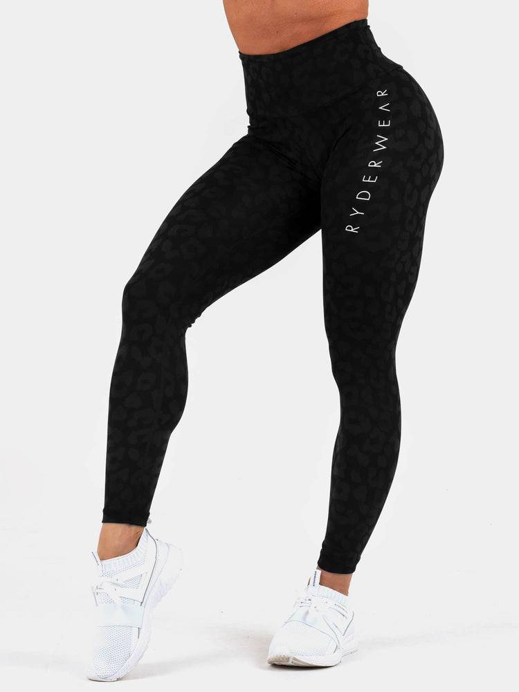 Ryderwear Women Leggings Instinct Scrunch Bum Women's Leggings Leopard Black | CA2387JJ