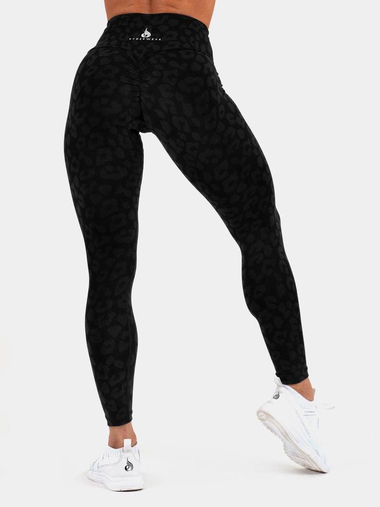 Ryderwear Women Leggings Instinct Scrunch Bum Women's Leggings Leopard Black | CA2387JJ