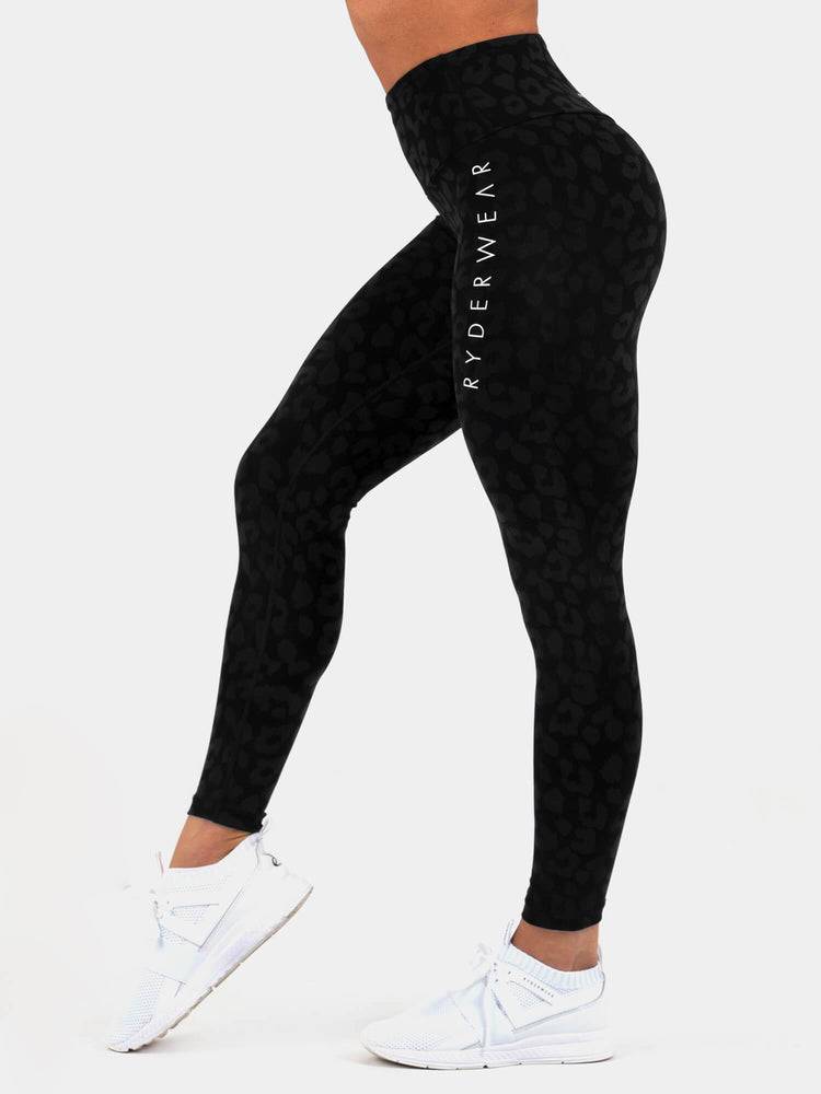 Ryderwear Women Leggings Instinct Scrunch Bum Women's Leggings Leopard Black | CA2387JJ