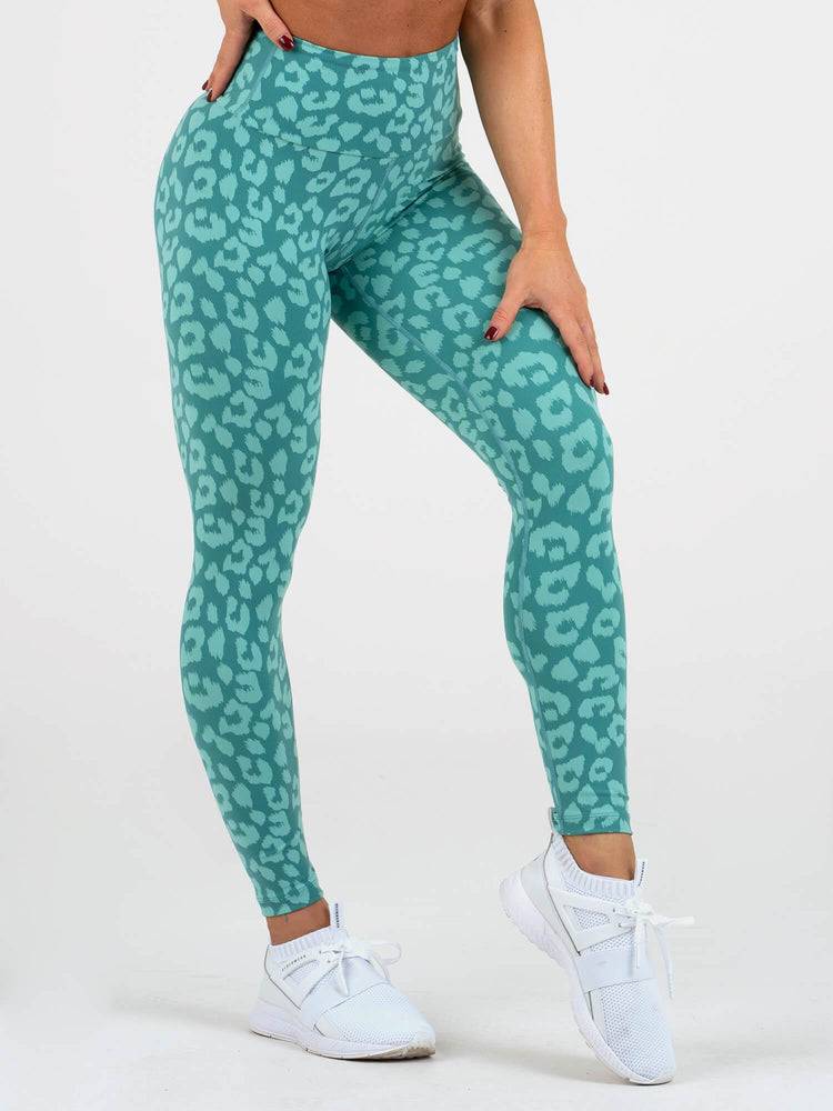 Ryderwear Women Leggings Instinct Scrunch Bum Women's Leggings Leopard Teal | CA2408CE