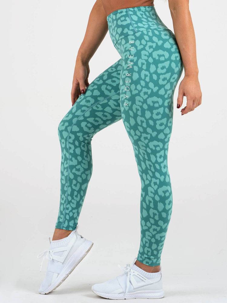 Ryderwear Women Leggings Instinct Scrunch Bum Women's Leggings Leopard Teal | CA2408CE