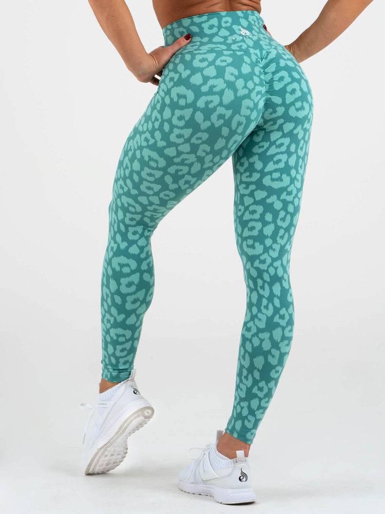 Ryderwear Women Leggings Instinct Scrunch Bum Women\'s Leggings Leopard Teal | CA2408CE