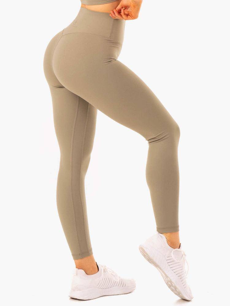 Ryderwear Women Leggings NKD Refine High Waisted Women's Leggings Khaki | CA2330CE