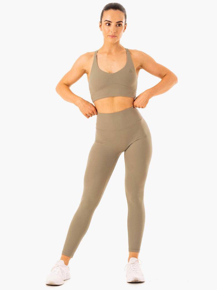 Ryderwear Women Leggings NKD Refine High Waisted Women's Leggings Khaki | CA2330CE