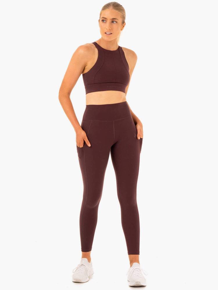 Ryderwear Women Leggings Reset High Waisted Pocket Women's Leggings Chocolate | CA2291YU