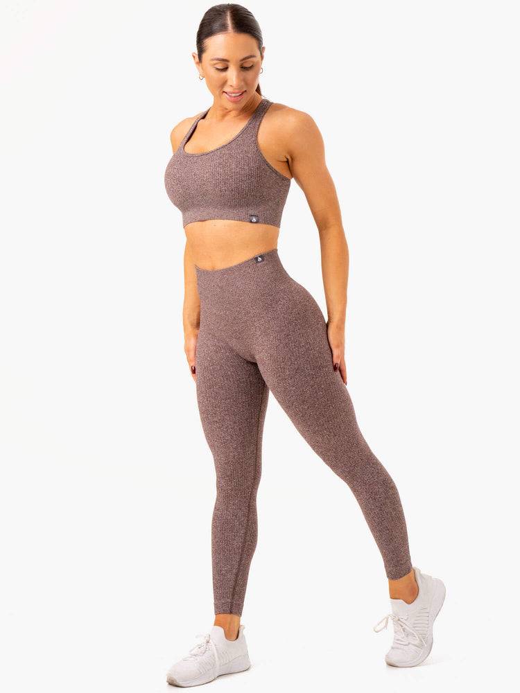 Ryderwear Women Leggings Rib Seamless Women's Leggings Chocolate Marl | CA2257BC