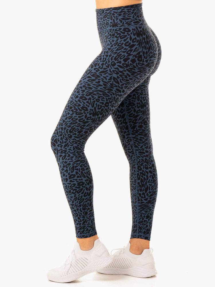 Ryderwear Women Leggings Rotation High Waisted Scrunch Women's Leggings Navy Leopard | CA2309BC