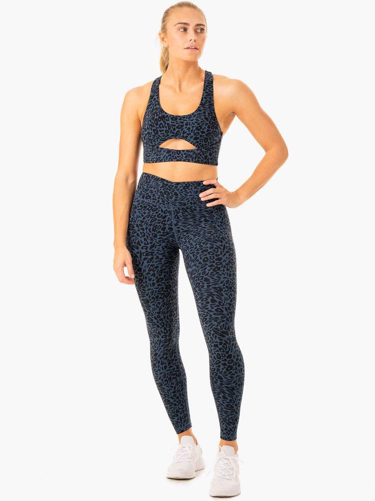 Ryderwear Women Leggings Rotation High Waisted Scrunch Women's Leggings Navy Leopard | CA2309BC