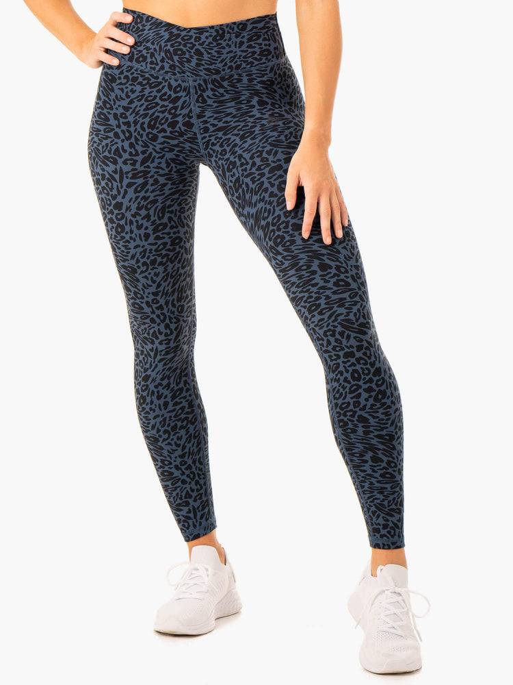 Ryderwear Women Leggings Rotation High Waisted Scrunch Women\'s Leggings Navy Leopard | CA2309BC