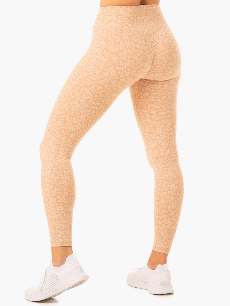 Ryderwear Women Leggings Rotation High Waisted Scrunch Women's Leggings Sandstone Leopard | CA2322RW