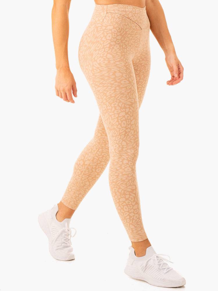 Ryderwear Women Leggings Rotation High Waisted Scrunch Women's Leggings Sandstone Leopard | CA2322RW