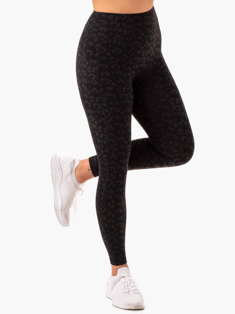 Ryderwear Women Leggings Ultra High Waisted Full Length Women's Leggings Black Leopard | CA2251KI