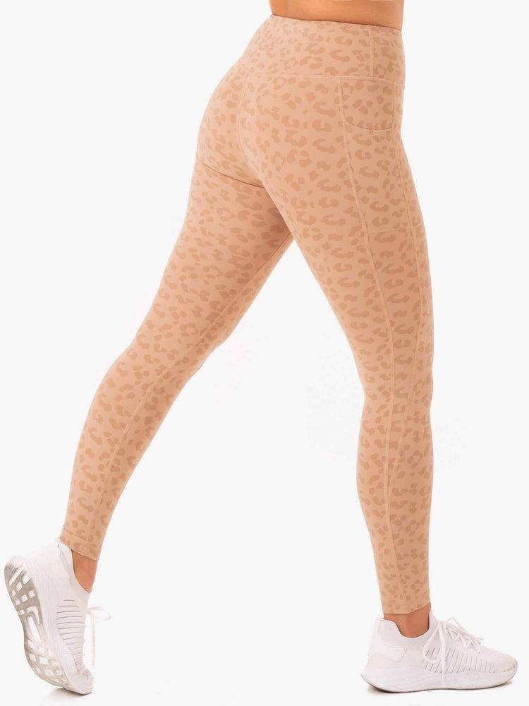 Ryderwear Women Leggings Ultra High Waisted Full Length Women's Leggings Tan Leopard | CA2297SO