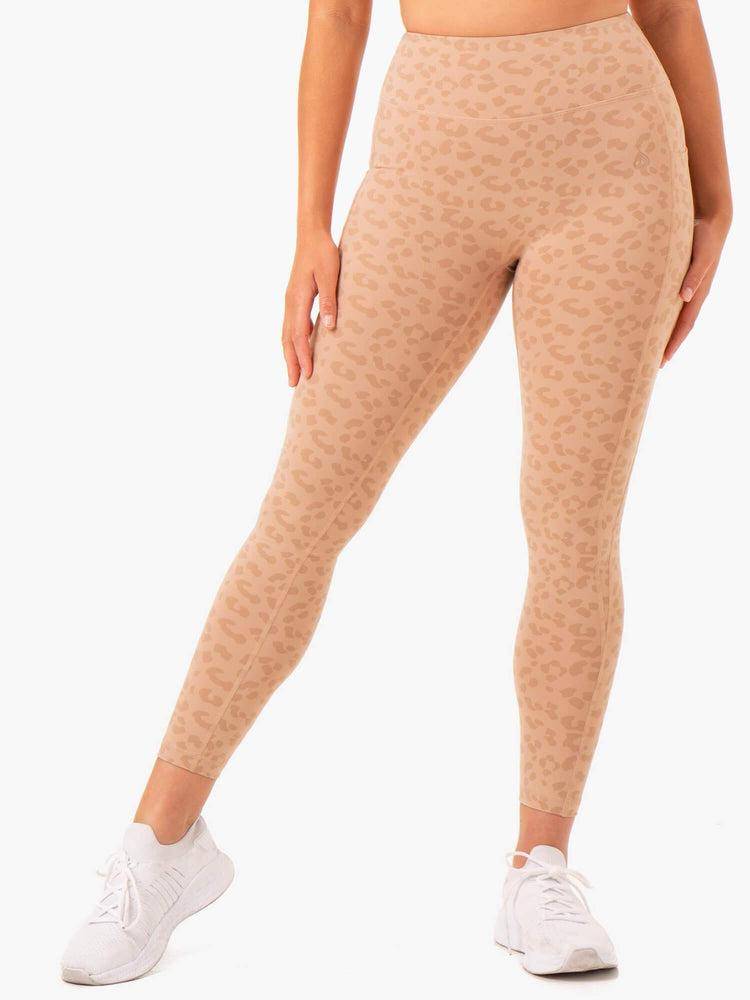 Ryderwear Women Leggings Ultra High Waisted Full Length Women's Leggings Tan Leopard | CA2297SO