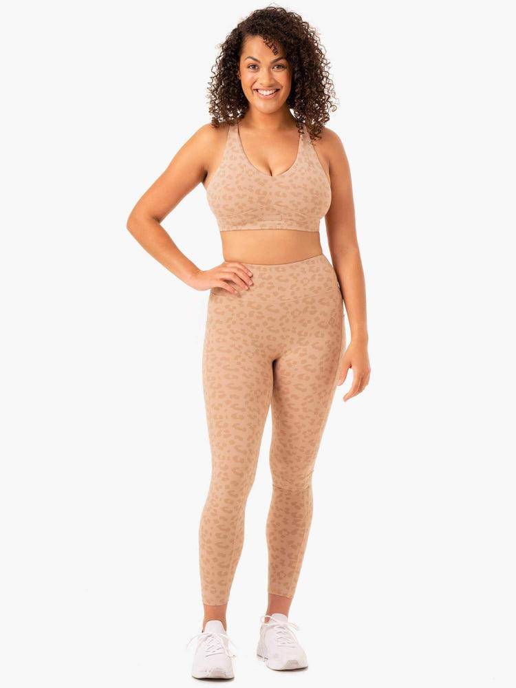 Ryderwear Women Leggings Ultra High Waisted Full Length Women's Leggings Tan Leopard | CA2297SO